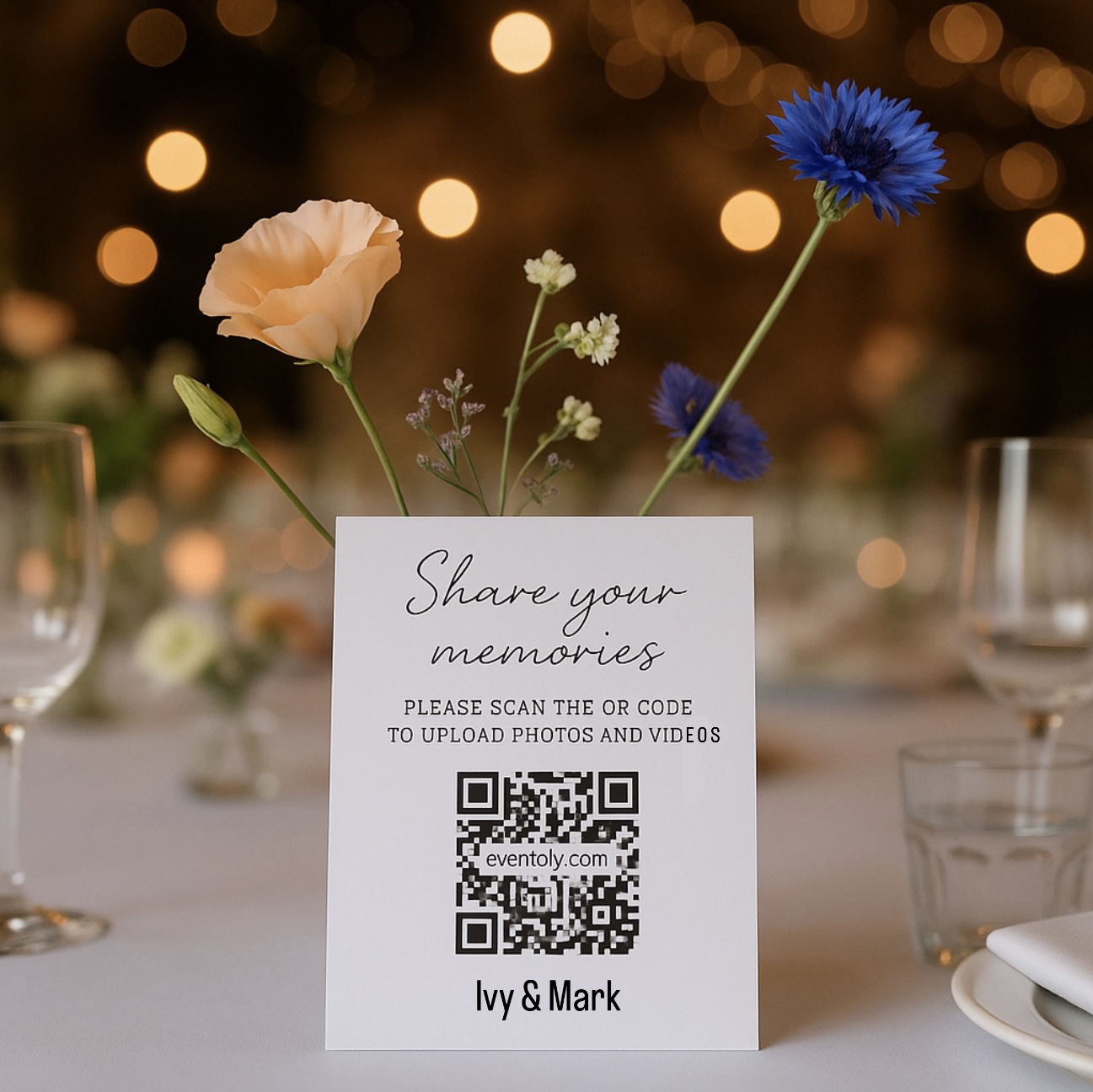 Private wedding QR code on a printed welcome sign
