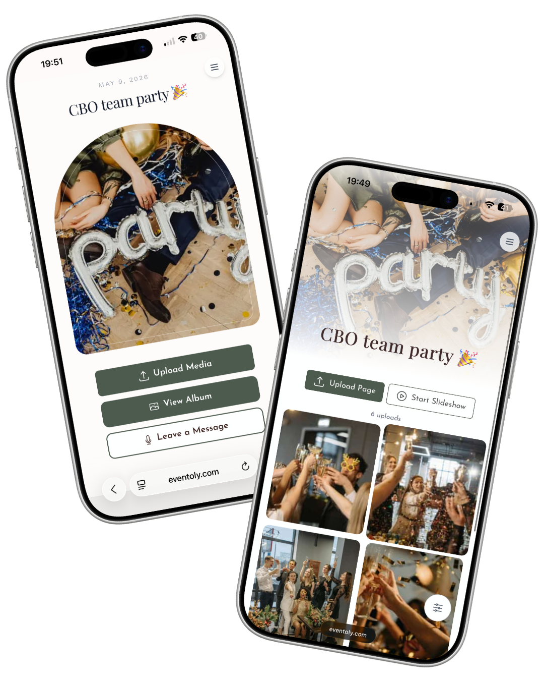 Party QR code photo album shown on phone mockups